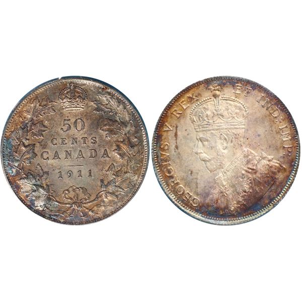 1911 50¢ ICCS Choice Mint State-63.  Scattered old tones.