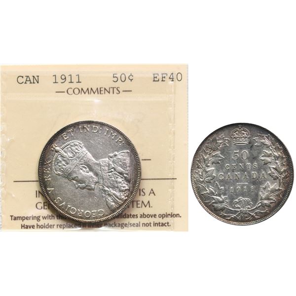 1911 50¢ ICCS Extra Fine-40 Brilliant and lustrous with deliacate tone.