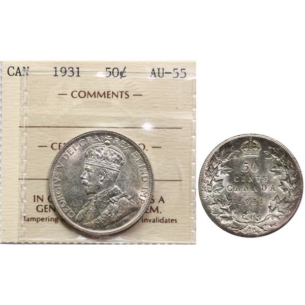 1931 50¢ ICCS Choice About Uncirculated-55 Brilliant and lustrous.