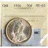 Image 2 : 1934 50¢ ICCS/PCGS Gem Mint State-65 Brilliant and lustrous with light golden tone.  A superior exam