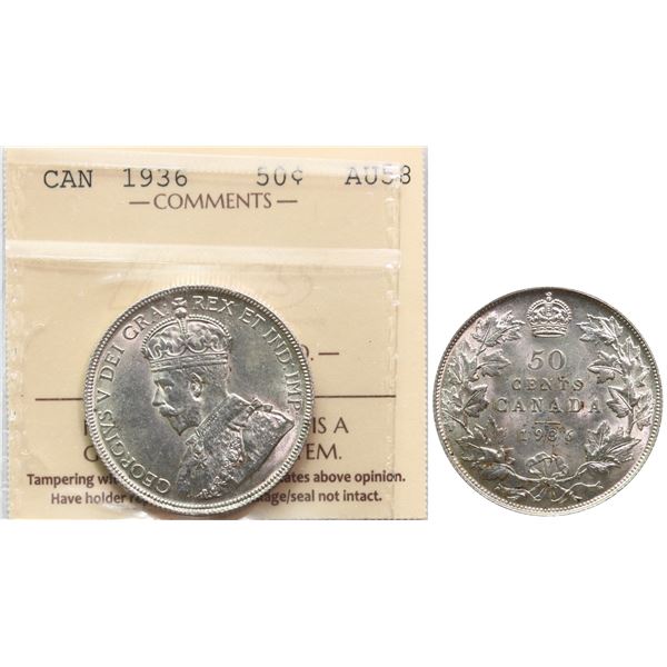 1936 50¢ ICCS Choice About Uncirculated-58 Fully Brilliant and lustrous.  Semi Key date