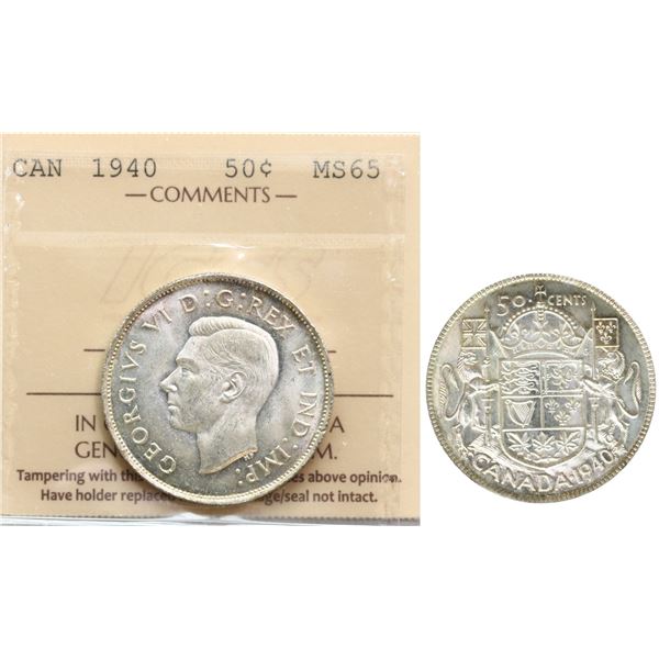 1940 50¢ ICCS Gem Mint State-65 Brilliant and lustrous.
