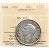 Image 2 : 1947 50¢ "ML CR" ICCS Very Fine-20, A rare and sought after variety! Untoned.