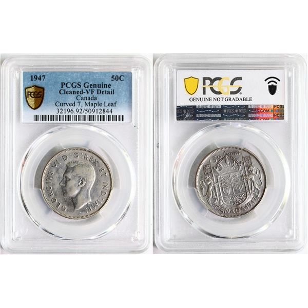 1947 50¢ "ML - CR 7" PCGS VF - Detail.  Very rare and sought after variety.