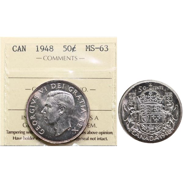 1948 50¢ ICCS Choice Mint State-63 Brilliant and lustrous.