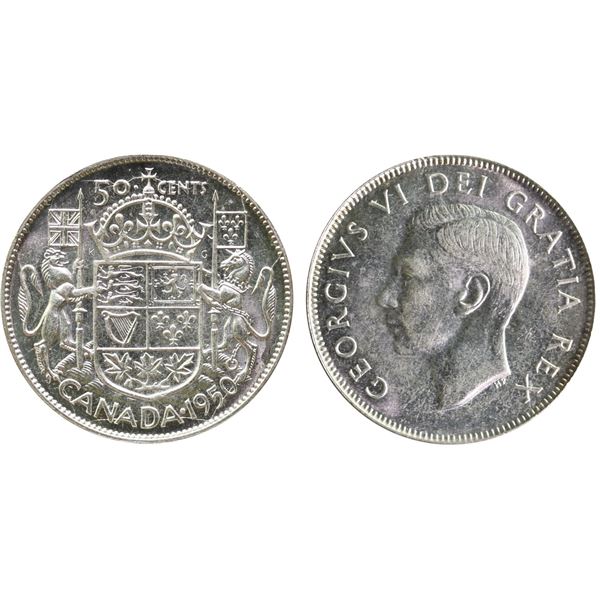 1950 50¢ "No Design" ICCS Very Choice Mint State-64.  Fully brilliant and lustrous.  Very popular an