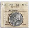 Image 2 : 1950 50¢ "No Design" ICCS Very Choice Mint State-64.  Fully brilliant and lustrous.  Very popular an
