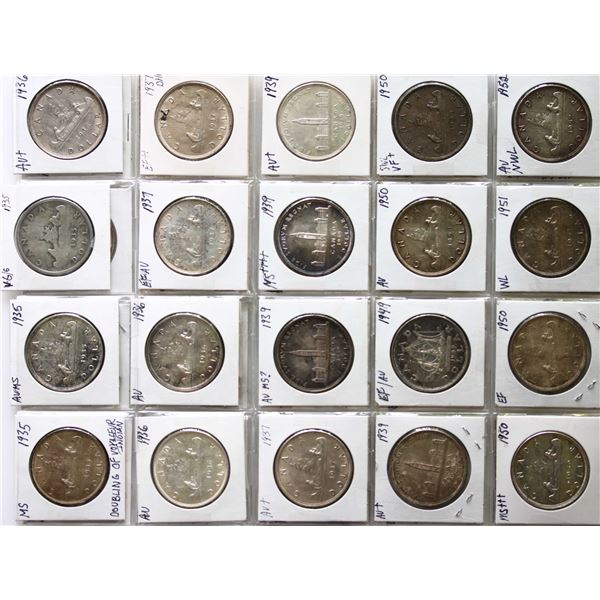 1935 $1 to 1967 Silver Dollars & 1974 $1 Nickel Dbl Yk.  Lot of 40 coins grading Extra Fine-40 to UN