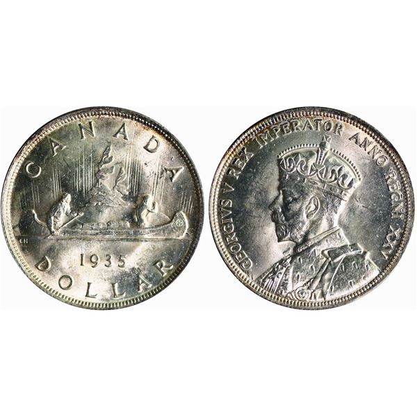 1935 $1 "Dbl Voyageur" ICCS Superb Gem Mint State-66, Fully brilliant and lustrous.
