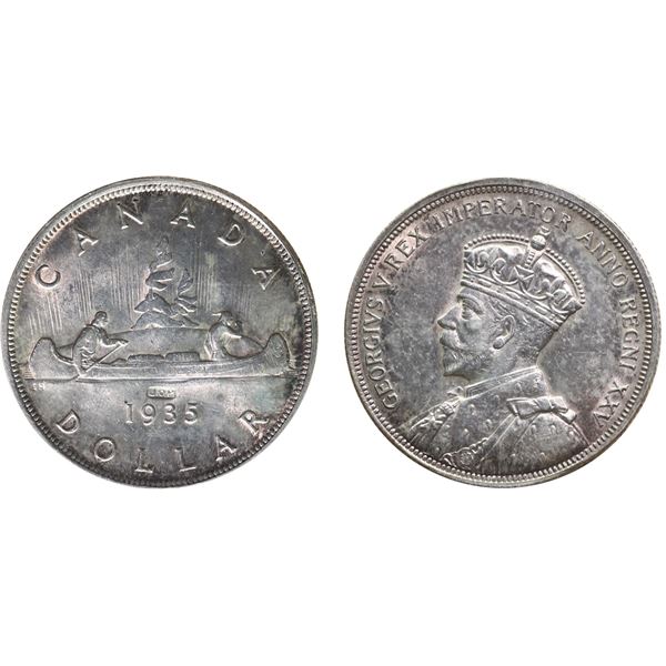 1935 $1 "J.O.P. Type 2 & Dbl XXV & Dbl Voyageur" ICCS About Uncirculated-50.  Rare "Triple" Variety 