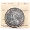 Image 2 : 1935 $1 "J.O.P. Type 2 & Dbl XXV & Dbl Voyageur" ICCS About Uncirculated-50.  Rare "Triple" Variety 