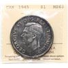 Image 2 : 1945 $1 "5/5" ICCS Choice Mint State-63 Light silver grey and russet tones over full underlying lust