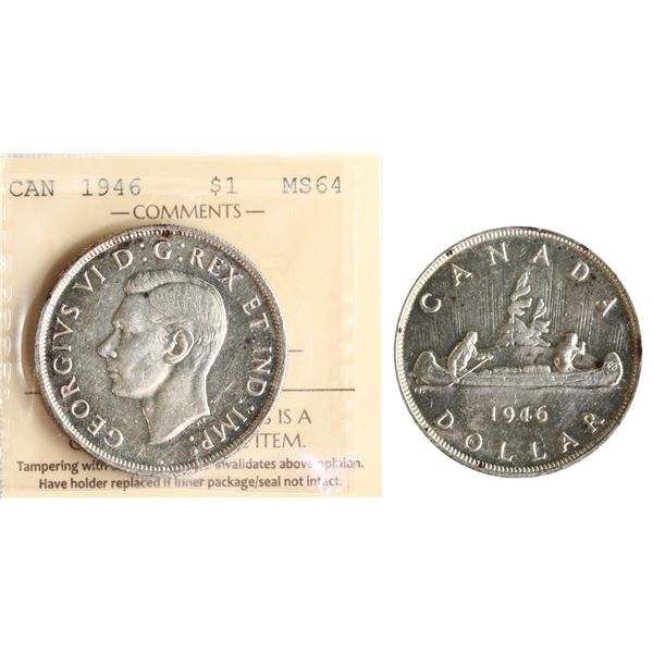 1946 $1 ICCS Very Choice Mint State-64, mostly brilliant