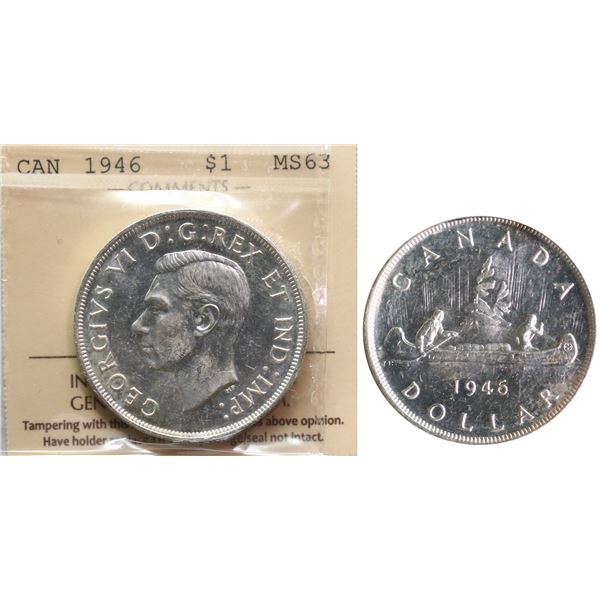 1946 $1 ICCS Choice Mint State-63 Brilliant and lustrous