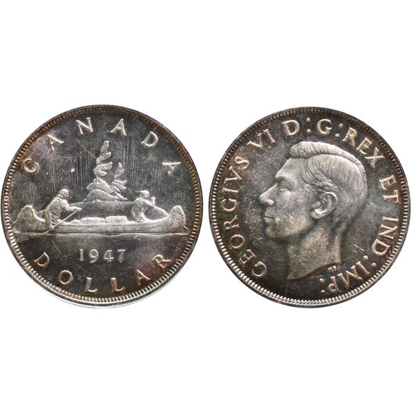 1947 $1 "Pointed 7" PCGS Very Choice Mint State-64 Fully brilliant and lustrous with emerald and rus