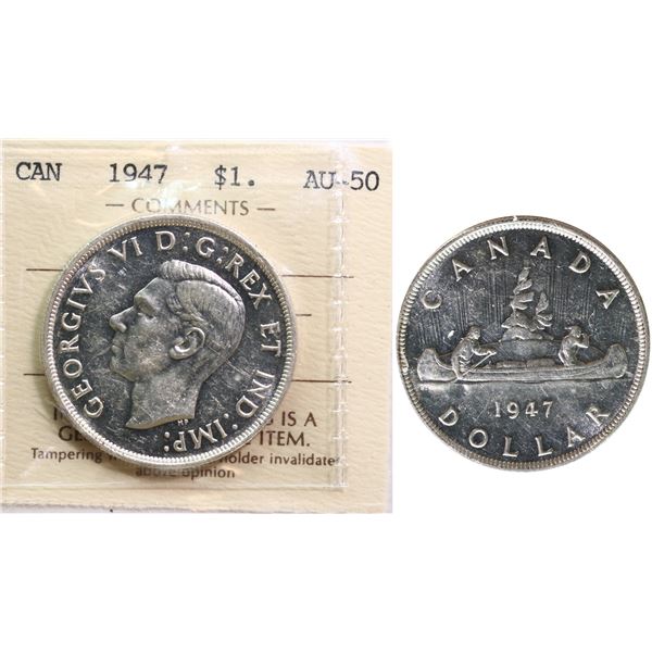 1947 $1 "Pointed 7"  ICCS Choice Mint State-62 Brilliant and lustrous  "Two Letter certificate"