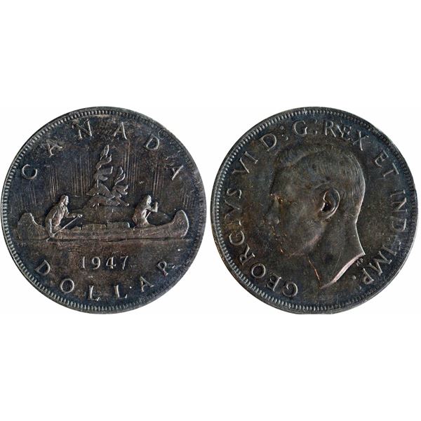 1947 $1 "Pointed 7 - 4 X HP" ICCS Very Choice Mint State-64.  Intense russet and silver grey tones o