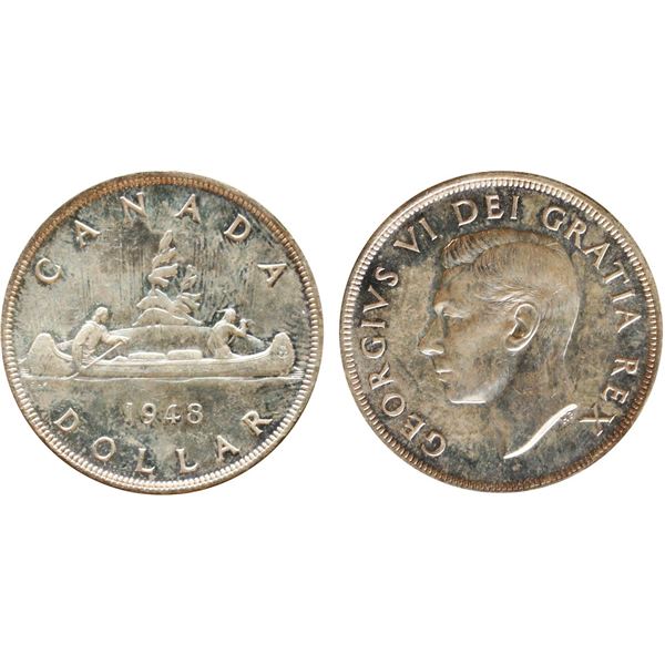 1948 $1 ICCS Gem Mint State-65. Delicate pink and russet tones over full underlying lustre. Gem key 