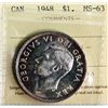 Image 2 : 1948 $1 ICCS Choice Mint State-63 Superior and flashy example with strong lustre and cameo contrast.