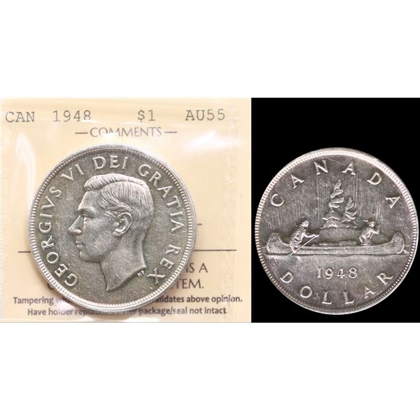 1948 $1 ICCS Choice About Uncirculated-55.  Nice white and lustrous example.