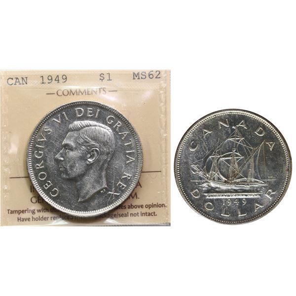 1949 $1 "½ Moon" ICCS Choice Mint State-62. Brilliant and lustrous.  A scarce variety seldom seen an