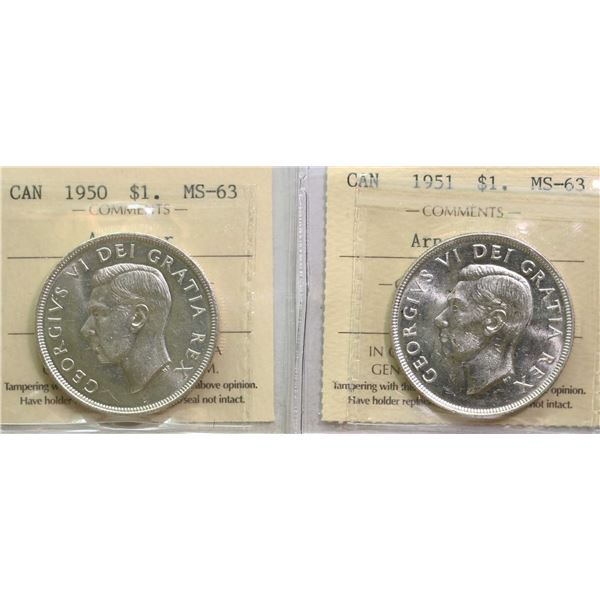 1950 $1 "Arnprior", 1951 "Arnprior" Both coins Fully brilliant and lustrous ICCS Choice Mint State-6
