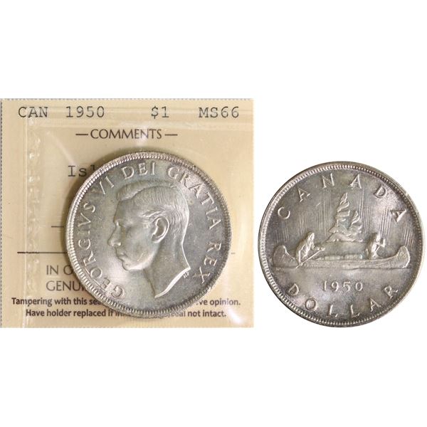 1950 $1 "Island Logs" ICCS Superb Gem Mint State-66 Lustrous with very light russet tone.  Very nice