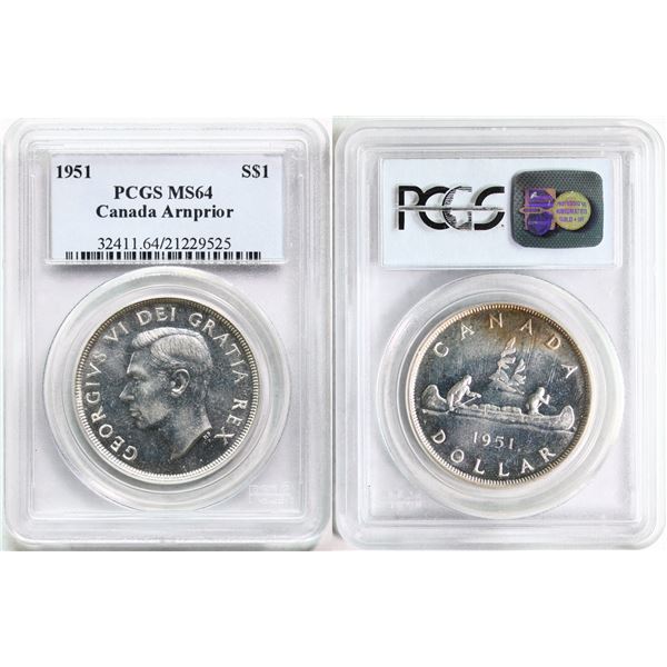 1951 $1 "Arnprior" PCGS Very Choice Mint State-64 Fully brilliant and lustous with light russet tone
