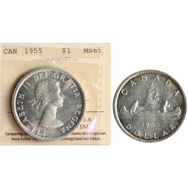 1955 $1 ICCS Gem Mint State-65 Brilliant and lustrous with hint of golden tone.