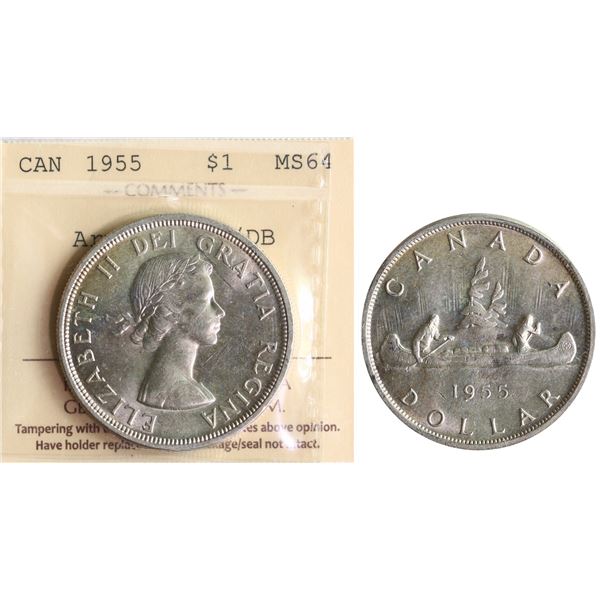 1955 $1 "Arnprior - w/DB" ICCS Very Choice Mint State-64 Brilliant and lustrous.