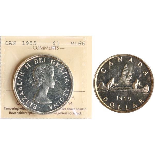 1955 $1 "Arnprior" ICCS Superb Gem Proof-Like-66 Fully brilliant with great reflective surfaces.