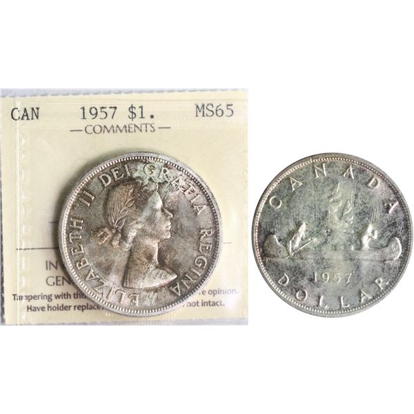 1957 $1 ICCS Gem Mint State-65 Light gold and russet tone over full underlying lustre with very clea