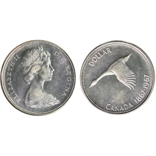 1967 $1 "Diving Goose" ICCS Gem Mint State-65.  Brilliant and lustrous.  Scarce in top condition.  A
