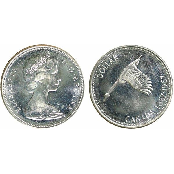 1967 $1 "Diving Goose" ICCS Very Choice Mint State-64. Fully brilliant with great reflective surface
