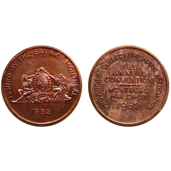 Province of Quebec Numismatic Association 1st Annual Convention Montreal 1962 bronze
