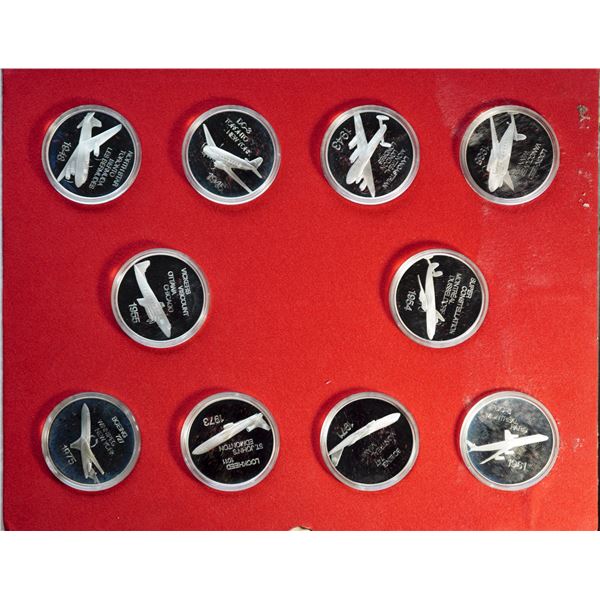 Vintage Air Canada 40th Anniversary "Silver" Medal set, includes 10 silver medals housed in  deluxe 