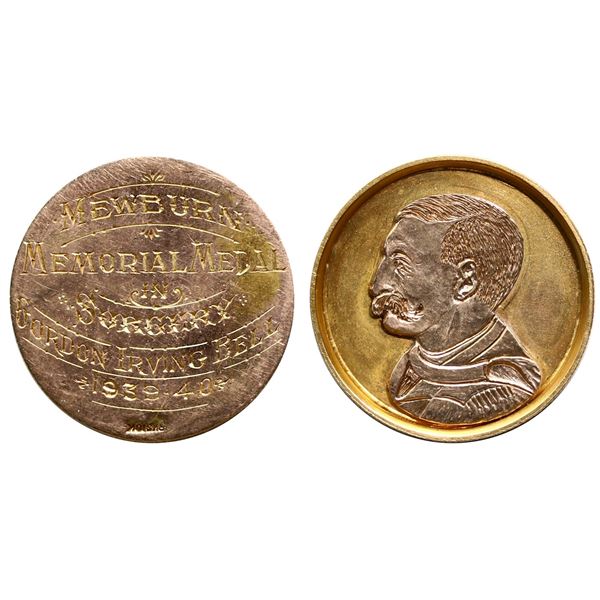 Academic Gold Medal - Obv; MEWBURN MEMORIAL MEDAL IN SURGERY JORDON IRVING BELL 1939-40, Rev; portra