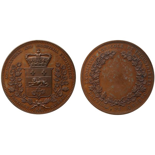 Medal; Province of Quebec, Agricultural & Industrial Exhibition award medal, not inscribed. LR-.1470