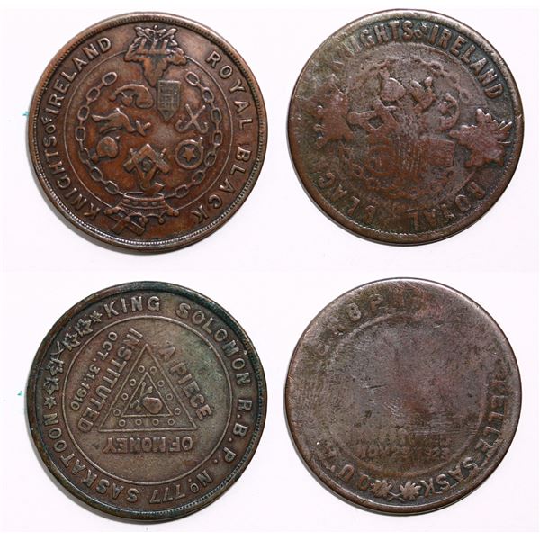 Masonic Tokens;  Saskatchewan - Saskatoon, Royal Black Knights of Ireland Chapter Penny #777 & Qu'ap
