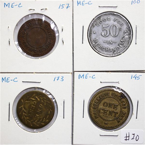 Token Lot; Quebec colleges, some are believed to be scarce.  Lot of 4 pieces.