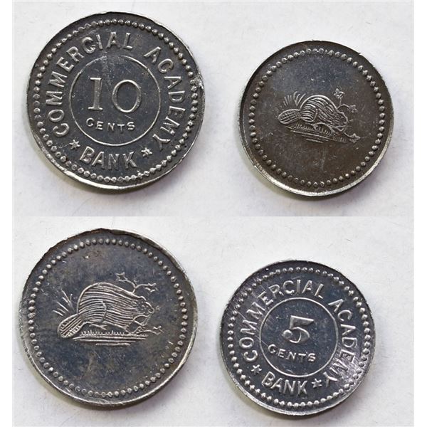 Trade Token;  Commercial Academy Bank 5¢ & 10¢ Beaver Token.  Ressembles the Commercial Class Tokens