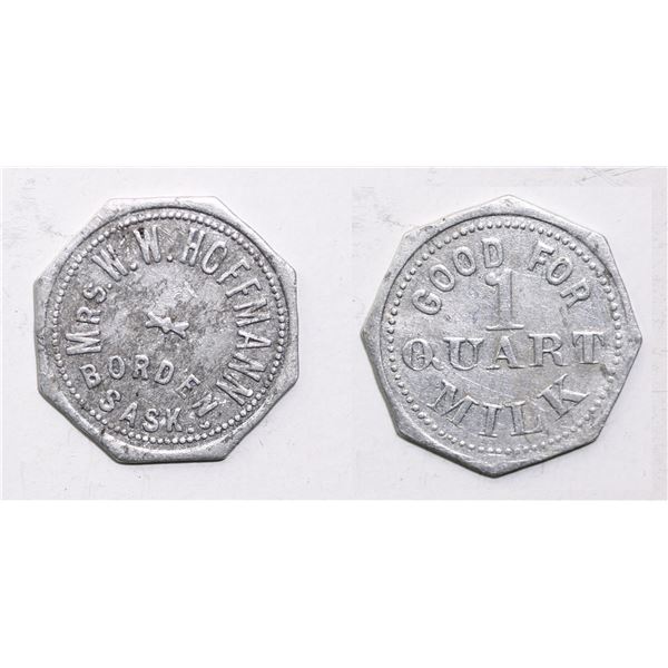Trade Tokens;  Saskatchewan - #700q Borden, SK - R.H. Speers - Good For 1 Quart Milk aluminum exampl