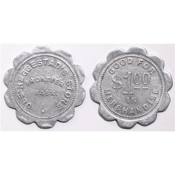 Trade Tokens;  Saskatchewan - #1705d Frontier, SK - Ole Heggestad's Store - Good For $1 Merchandise 