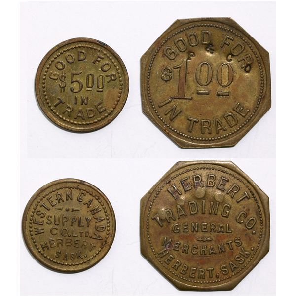 Trade Tokens;  Saskatchewan - #2161b & 2161d Herbert, SK - Herbert Trading Co. - Good For $1 & $5 in