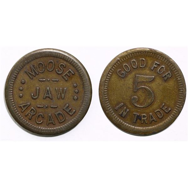 Trade Tokens;  Saskatchewan - #3100h Moose Jaw, SK - Arcade - Good For 5¢ inTrade example.