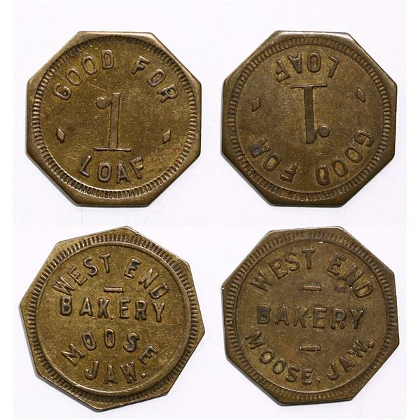 Trade Tokens;  Saskatchewan - #3250r2 & 3250r3 Moose Jaw, SK - West End Bakery - Good For 1 Loaf exa