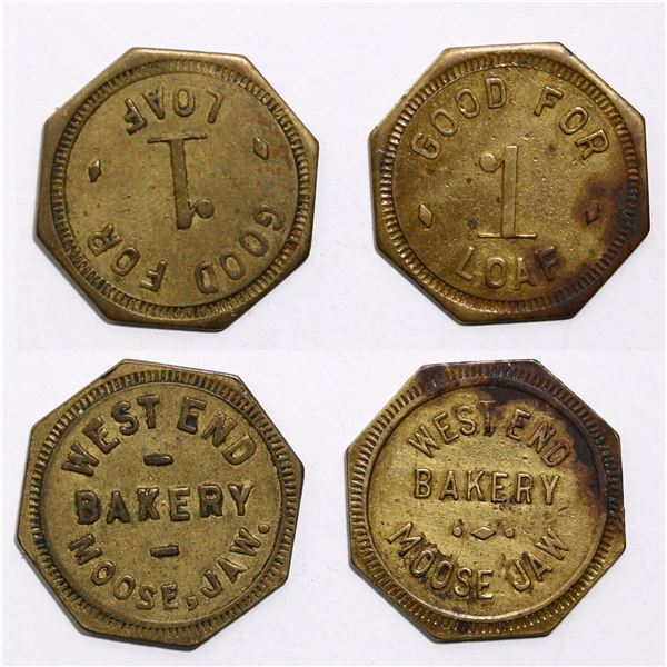 Trade Tokens;  Saskatchewan - #3250r4 & 3250r5 Moose Jaw, SK - West End Bakery - Good For 1 Loaf exa