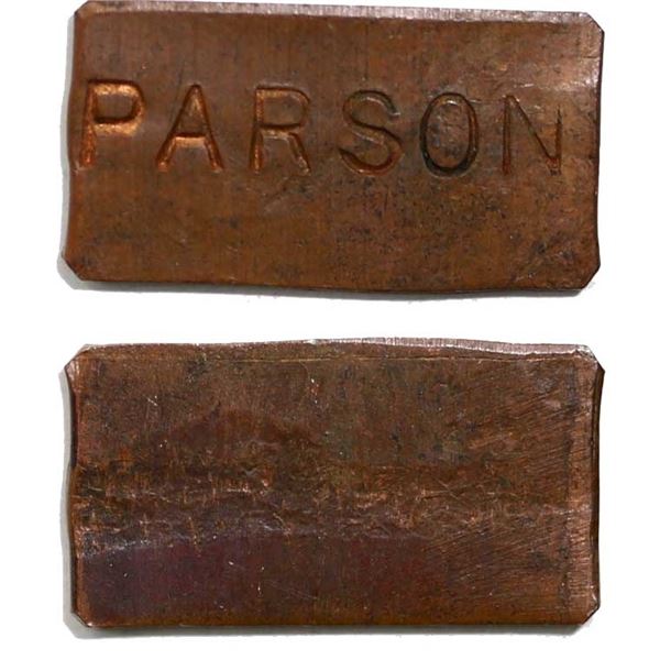 Parson's Token Gingras #240h PARSON (Copper) Rarity 7.  Dimensions 23mm x 13mm.