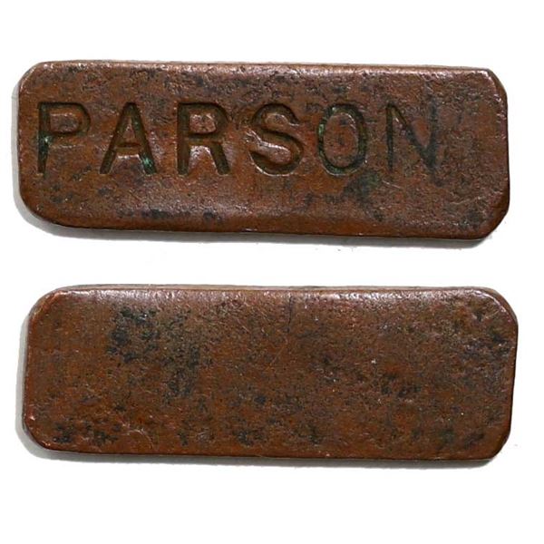 Parson's Token Gingras #240h PARSON (Copper) Rarity 7.  Dimensions 26mm x 10mm.