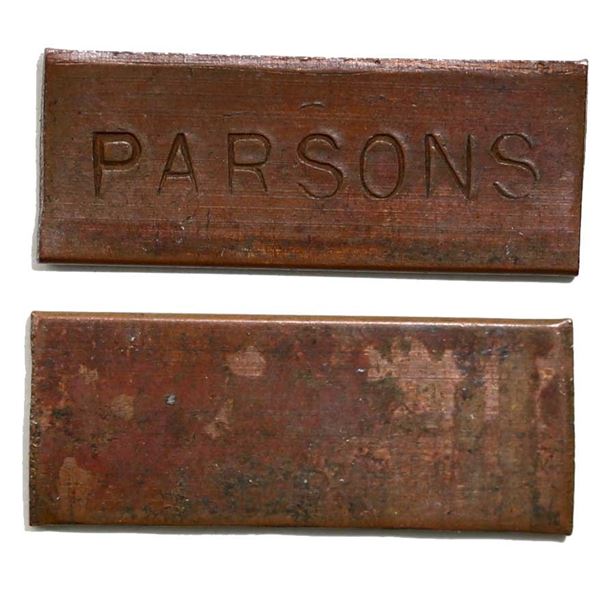 Parson's Token Gingras #240h PARSONS (Copper) Rarity 7.  Dimensions 30mm x 12mm.